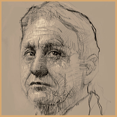 Krijttekening van Johan Cruijff, gemaakt door Peter Donkersloot